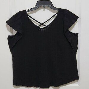 Maurices Women's XL Flutter Sleeve V-neck Black Top Pullover Whimsigoth